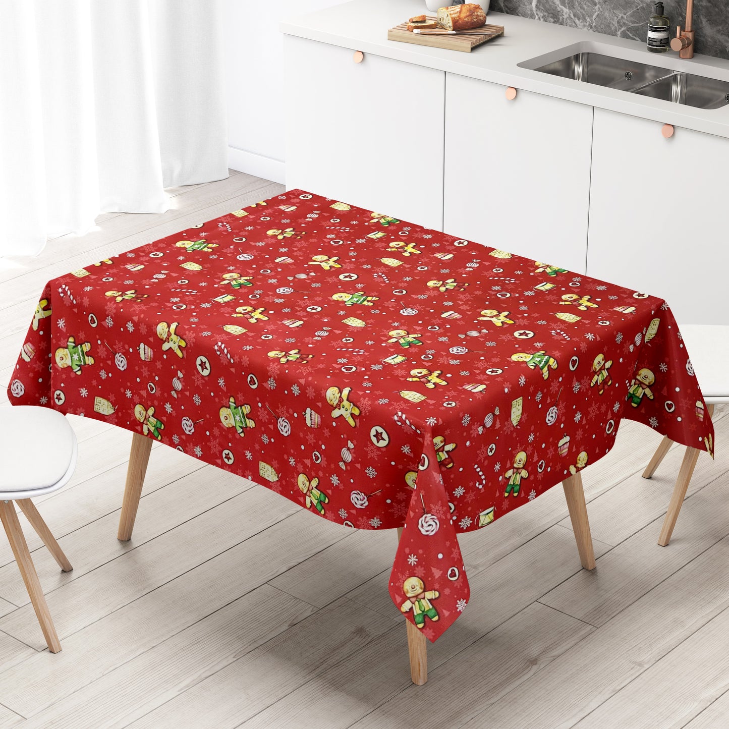 Wachstuch Tischdecke Lebkuchenmann rot
