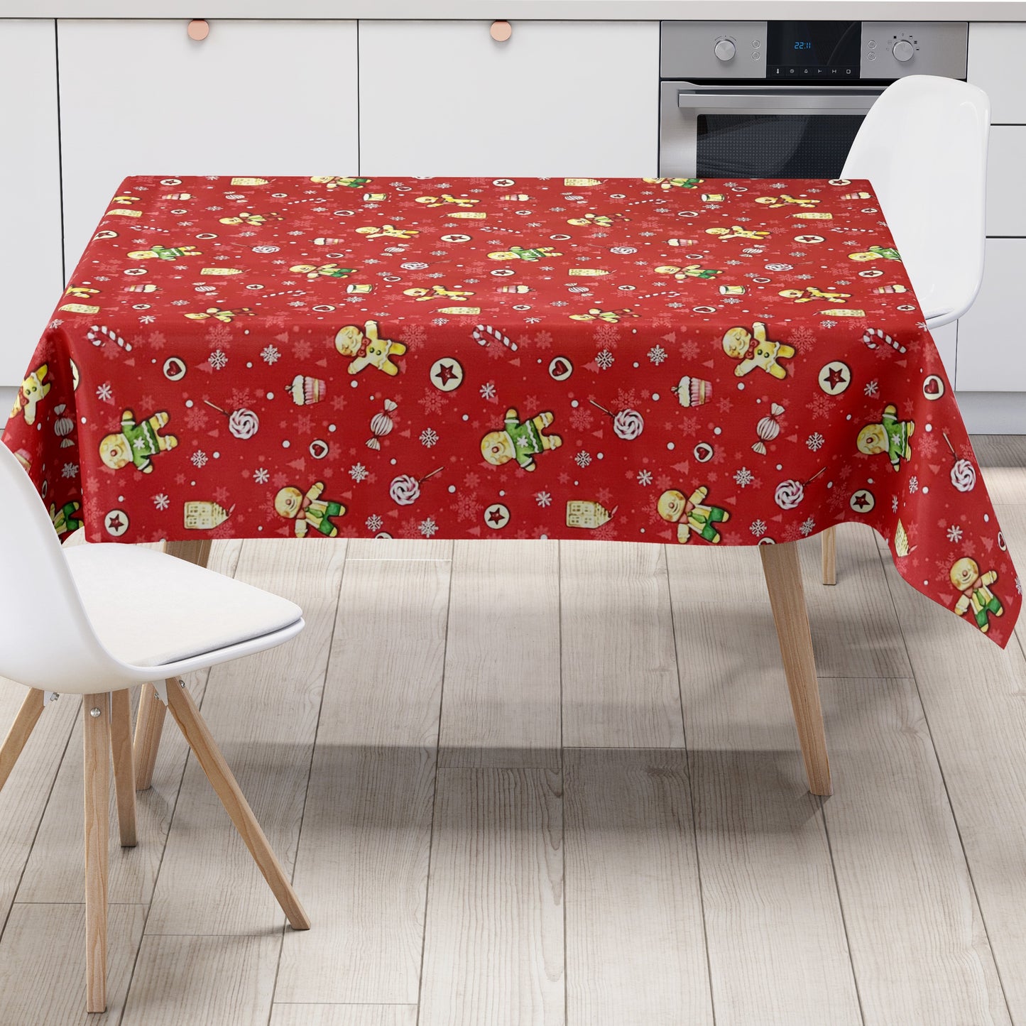 Wachstuch Tischdecke Lebkuchenmann rot