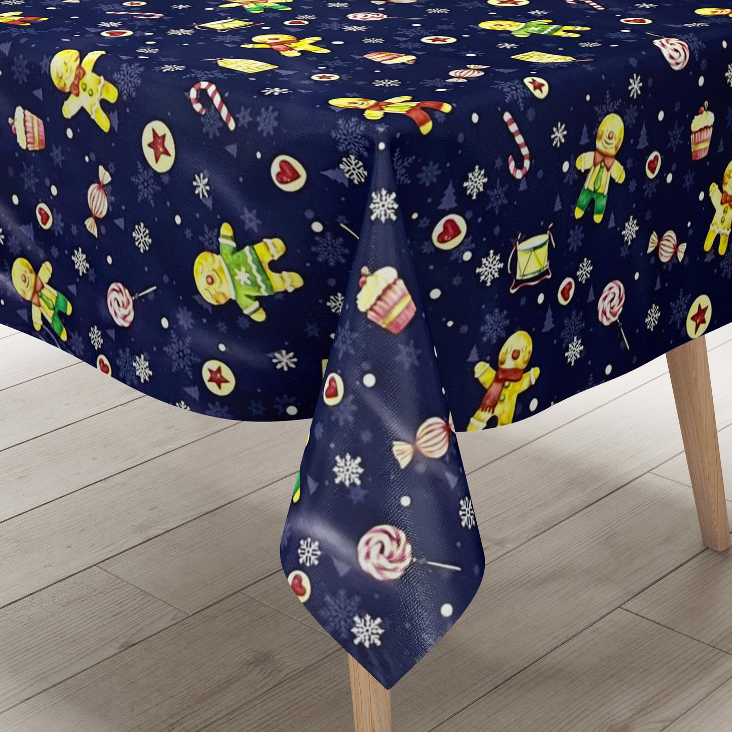 Wachstuch Tischdecke Weihnachten Lebkuchen marineblau