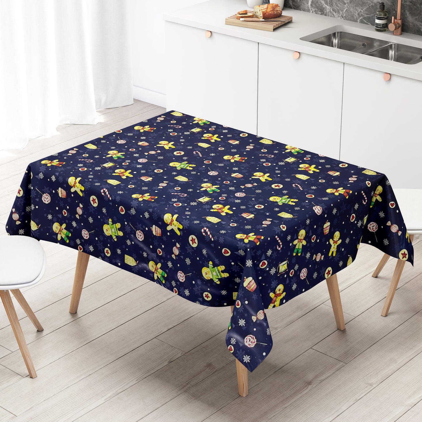 Wachstuch Tischdecke Weihnachten Lebkuchen marineblau