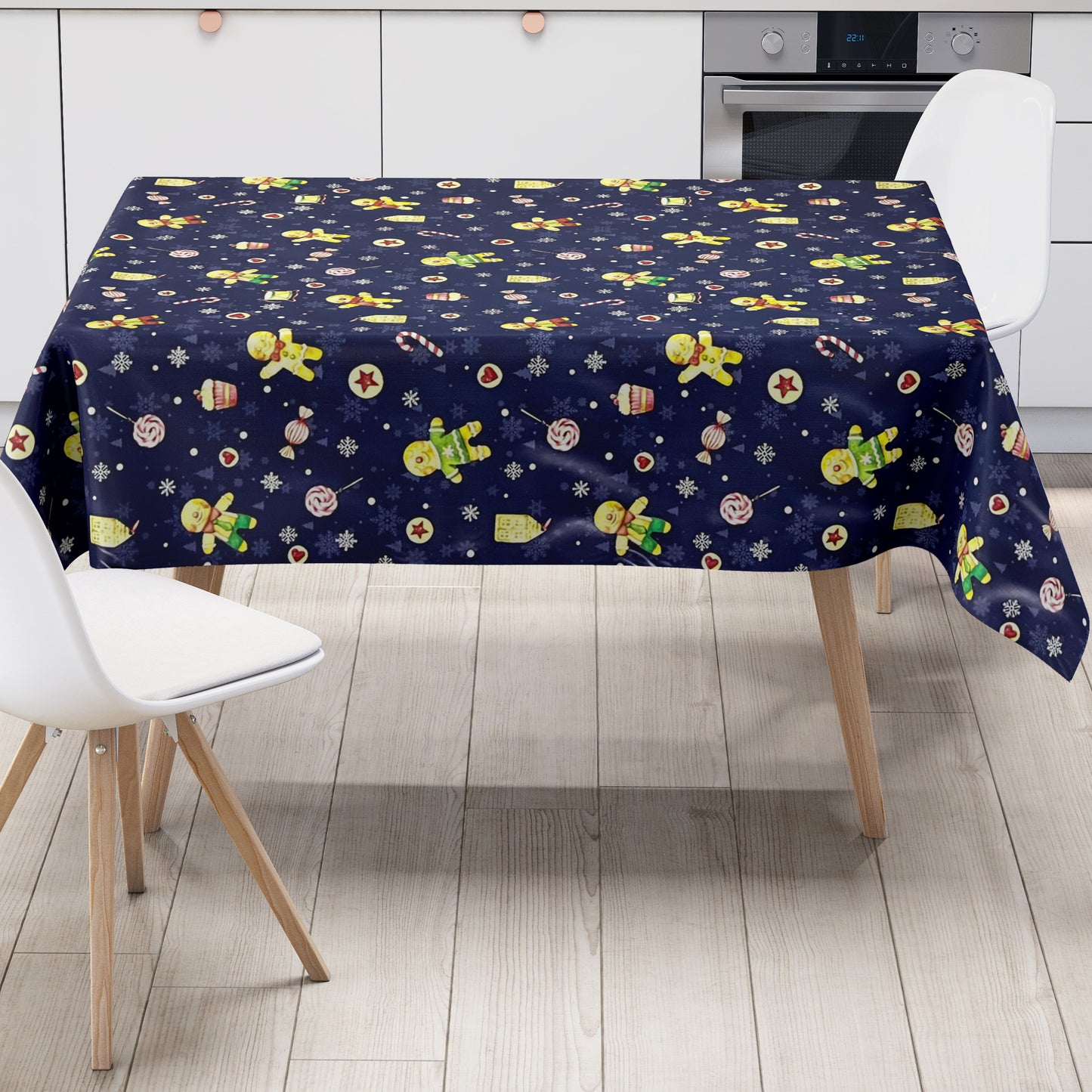 Wachstuch Tischdecke Weihnachten Lebkuchen marineblau