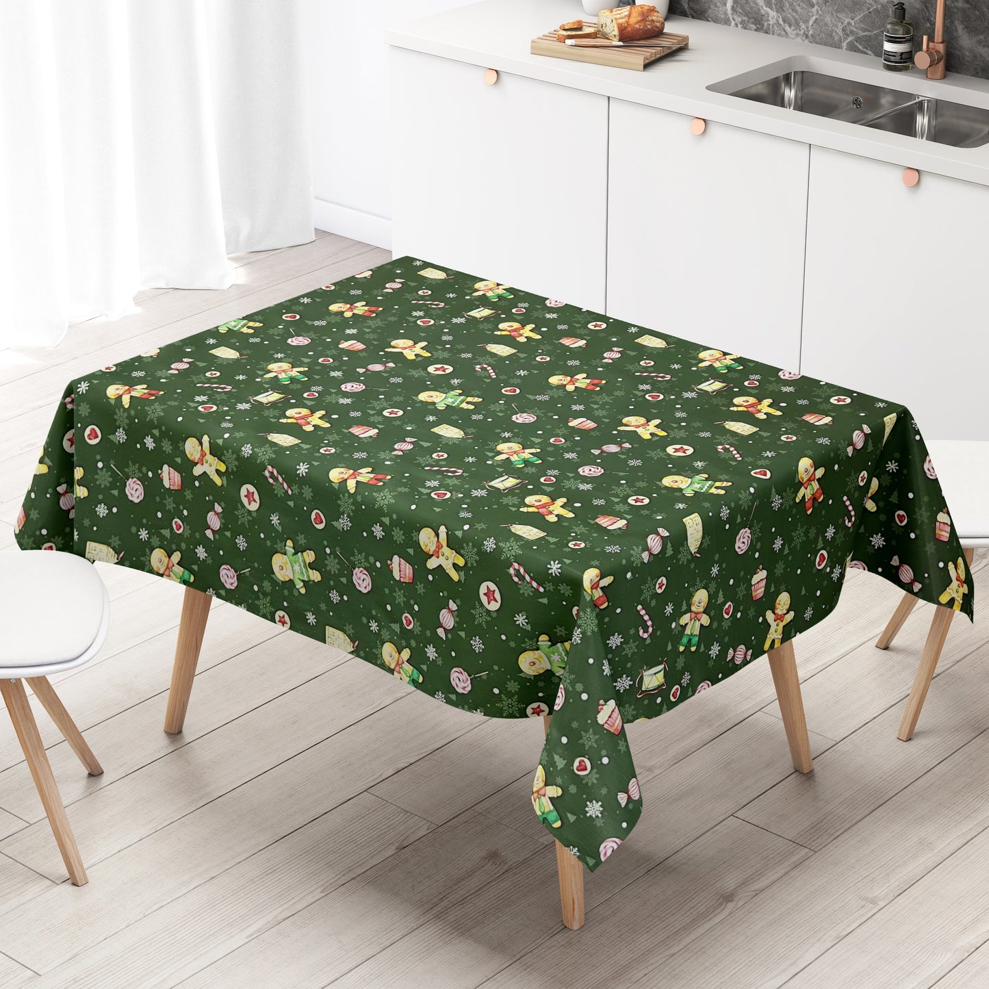 Wachstuch Tischdecke Weihanchten dunkelgrün tannengrün