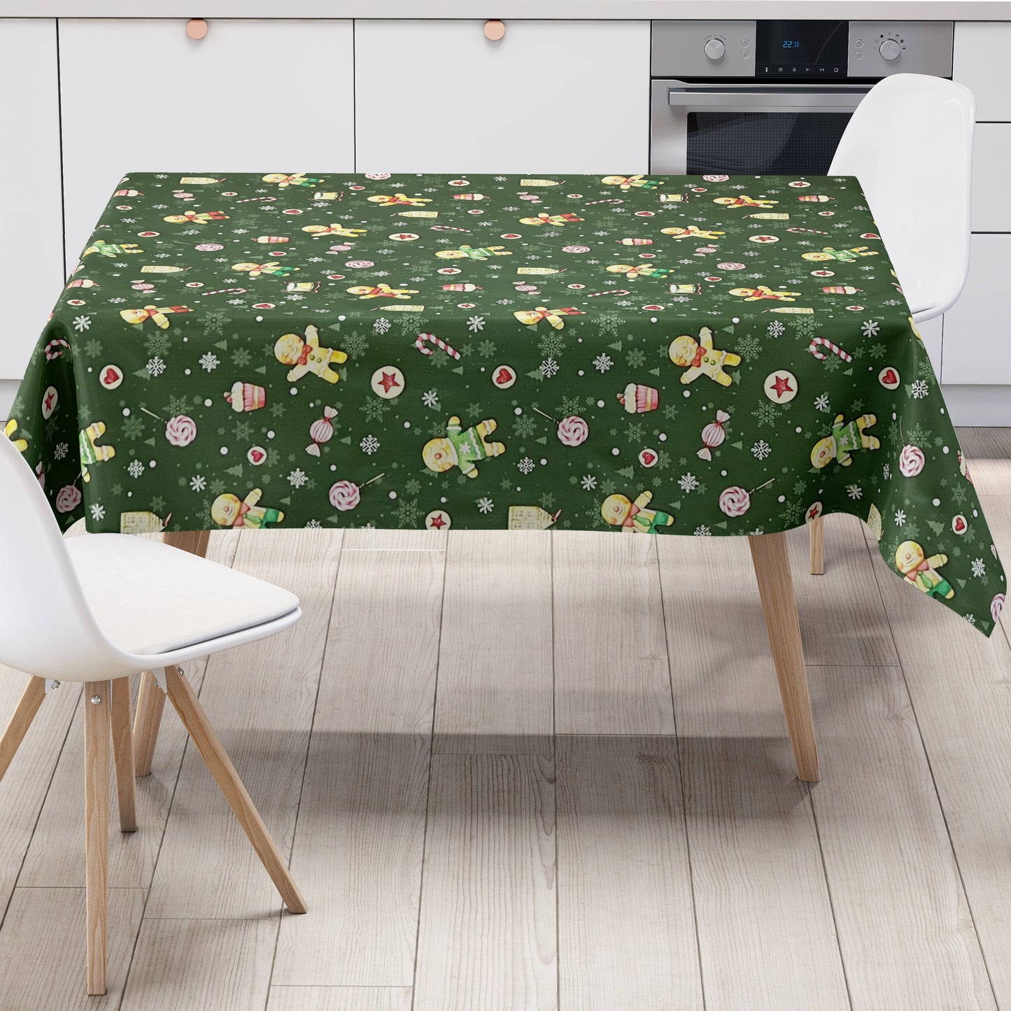 Wachstuch Tischdecke Weihanchten dunkelgrün tannengrün