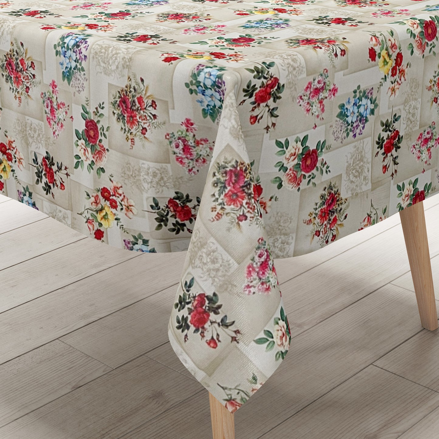 Wachstuch Tischecke beige geprägt Rosen