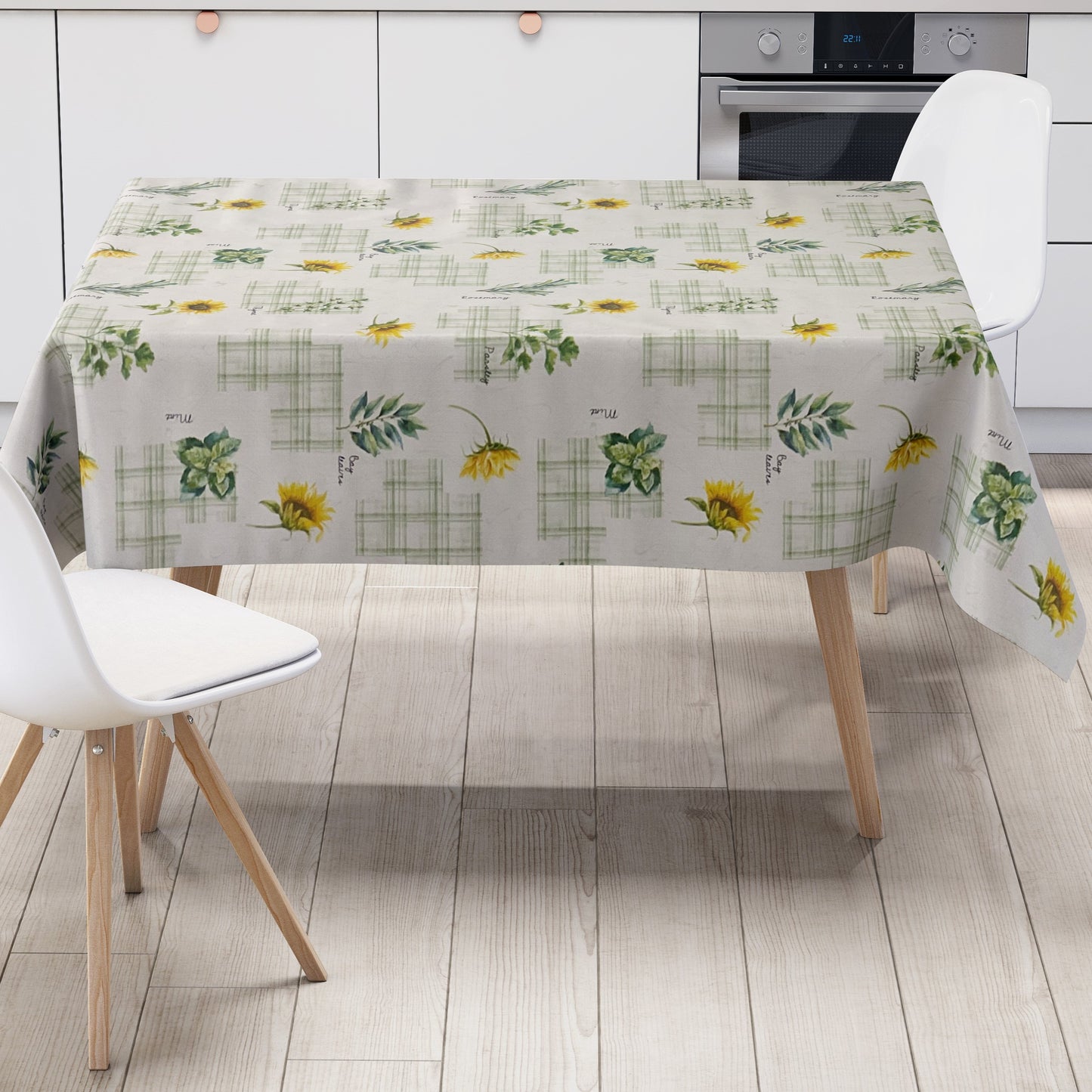 Wachstuch Tischdecke geprägt Sonnenblumen Kräuter
