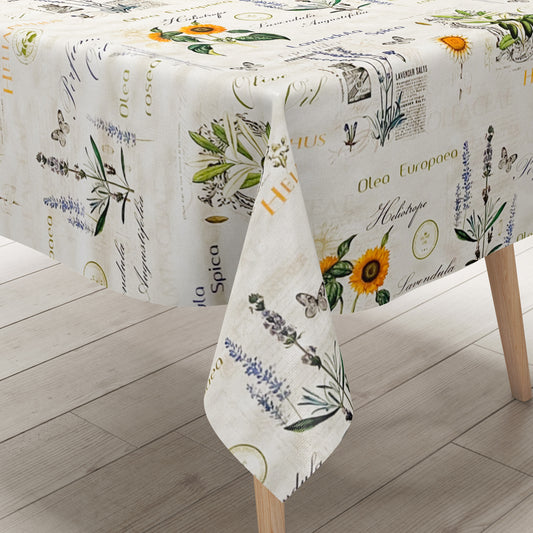 Oilcloth tablecloth embossed P732-1 lavender sunflowers sold by the meter square round oval