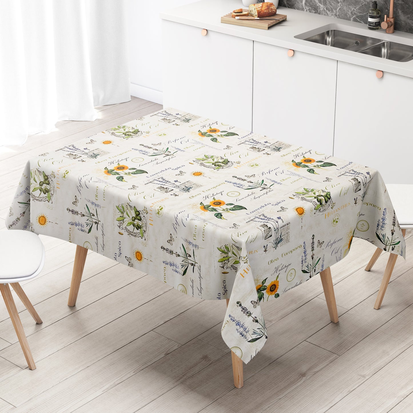 Wachstuch Tischdecke geprägt P732-1 Lavendel Sonnenblumen Meterware eckig rund oval