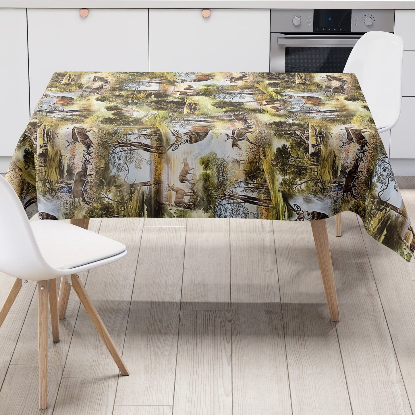 KEVKUS Wachstuch Tischdecke P739-1 Jagdmotiv Wildmotiv Wald wählbar in eckig, rund und oval -