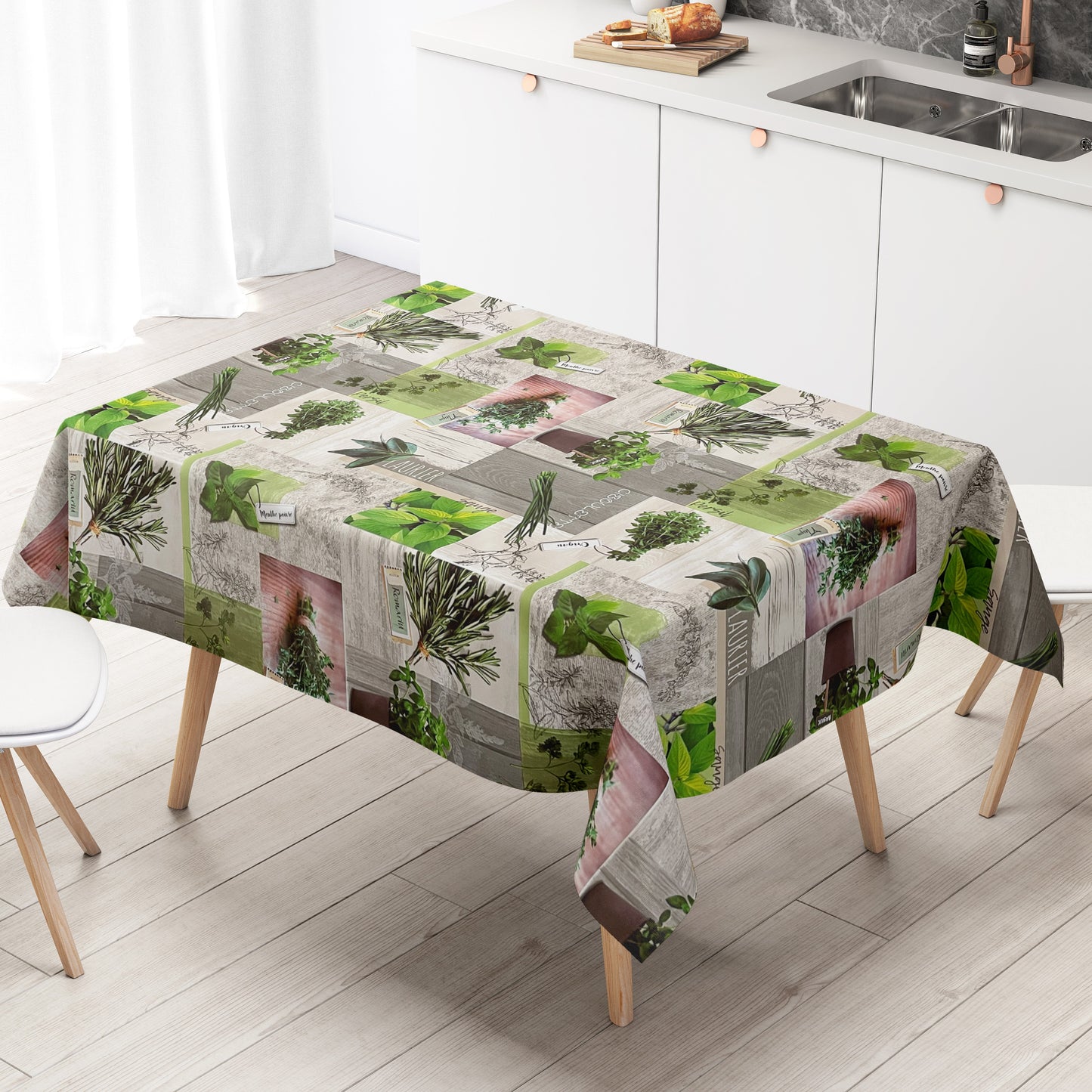 Wachstuch Tischdecke Kräuter Holz
