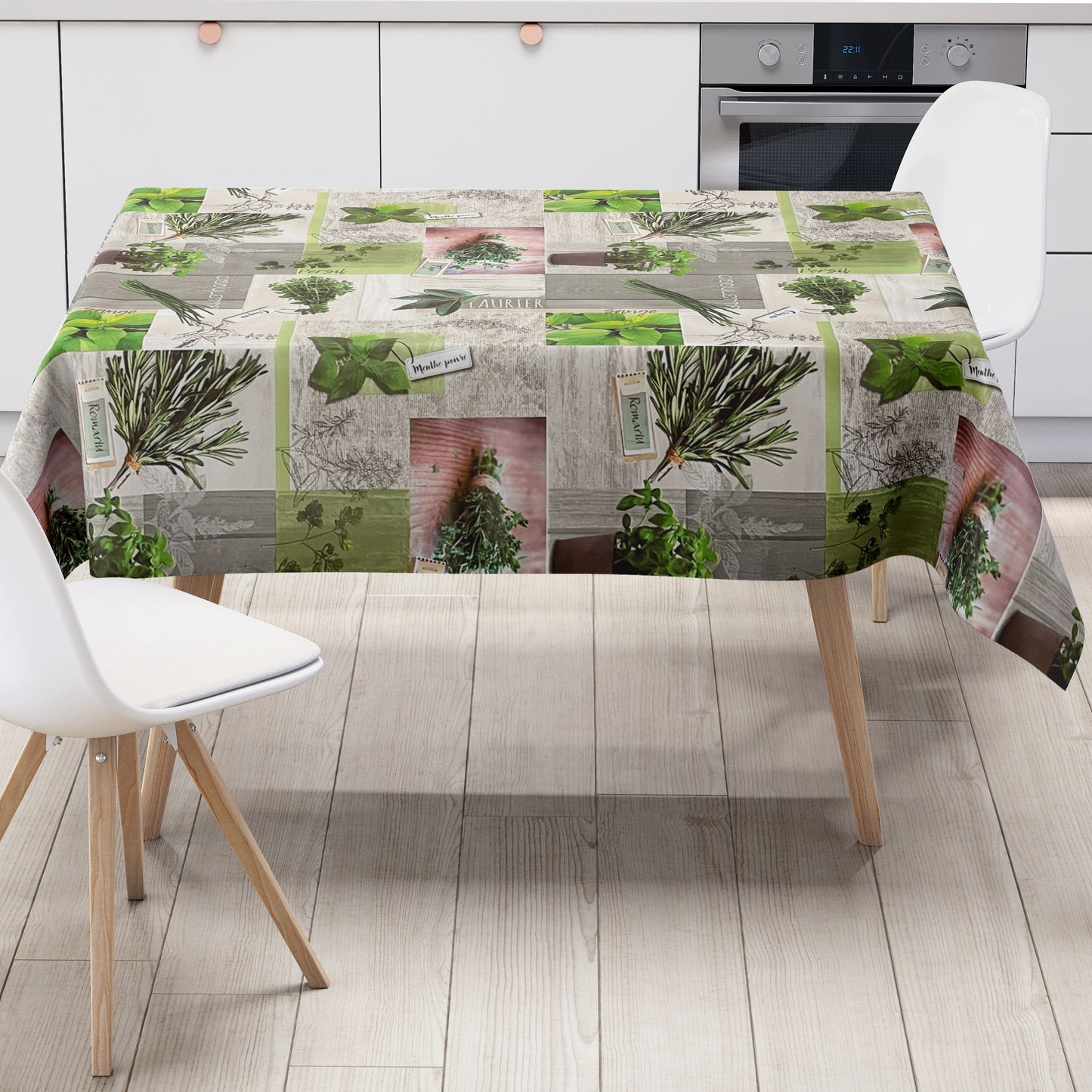 Wachstuch Tischdecke Kräuter Holz