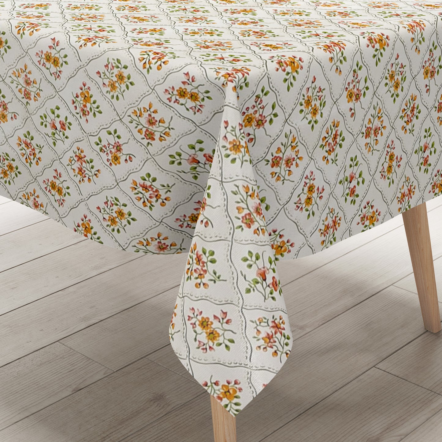 Wachstuch Tischdecke Übergröße Blumen Blüten beige