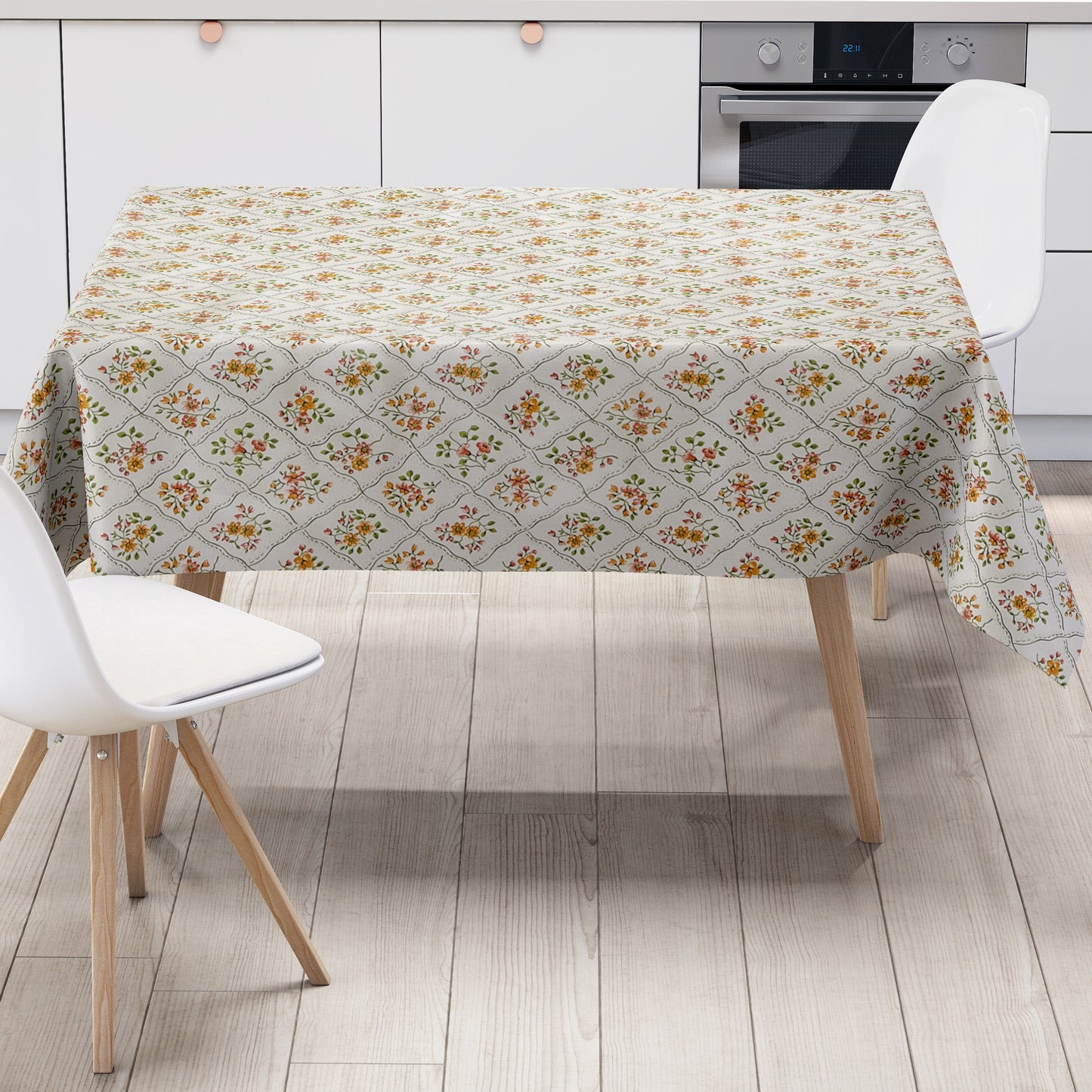 Wachstuch Tischdecke Übergröße Blumen Blüten beige