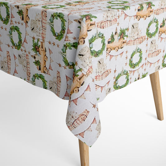 Nappe en coton Noël Avent PRÉSENT-OR C-101 Chemin de fer Couronne de Noël carré rond ovale