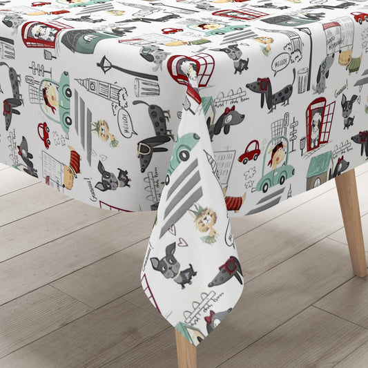 Wachstuch Tischdecke Kinder London Hund Dackel Big Ben