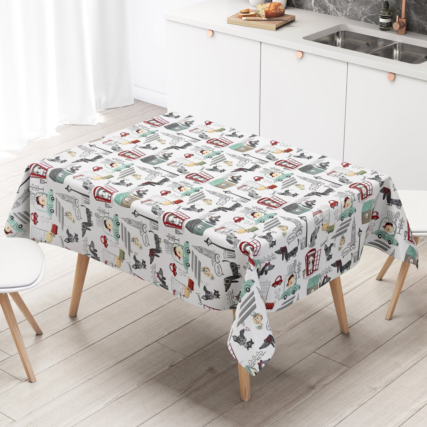 Wachstuch Tischdecke Kinder London Hund Dackel Big Ben