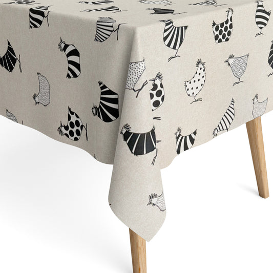 Baumwoll Tischdecke Hühner beige