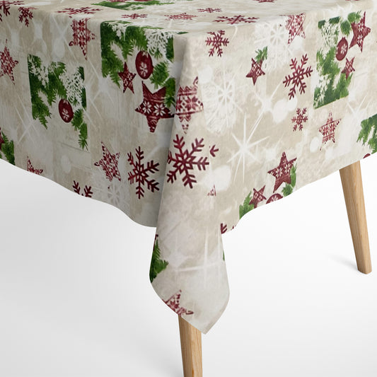 Nappe en coton Noël Avent SHOW C-101 flocons de neige étoiles branches de sapin carré rond ovale