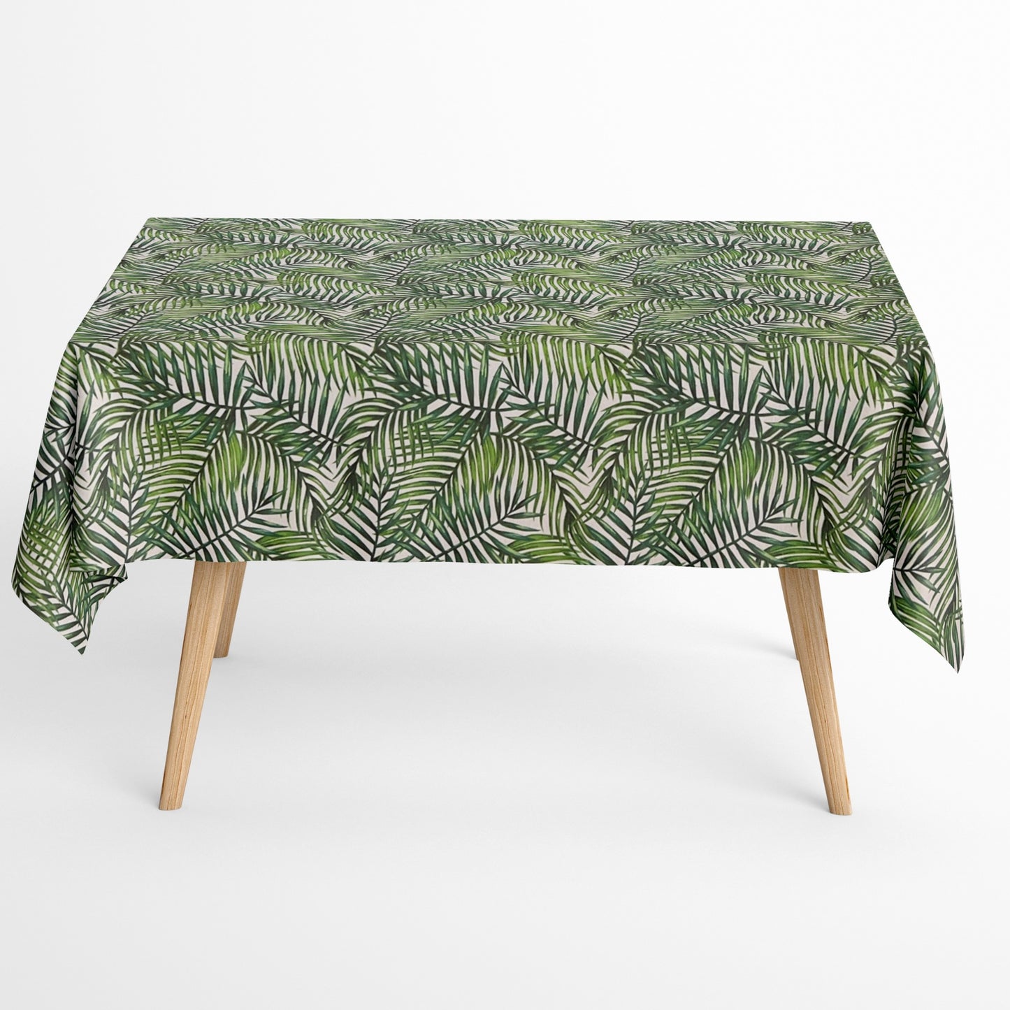 Nappe jacquard en coton enduit antitache TAHITI jungle palmiers carré rond ovale