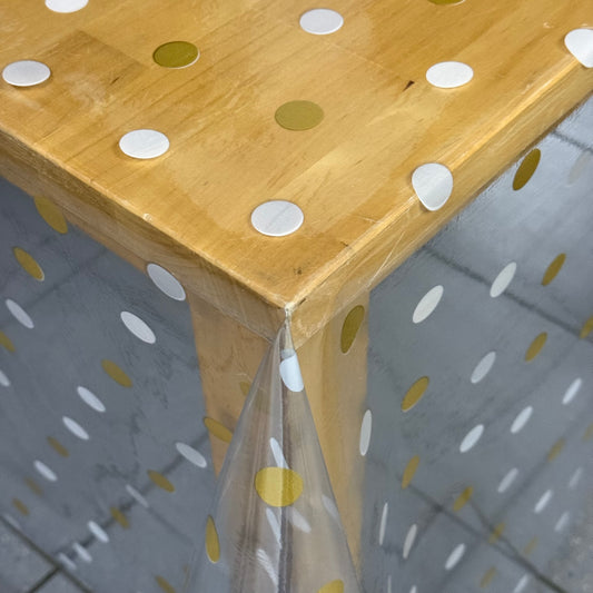 Tablecloth table foil transparent crystal clear TF1035-3 dots gold silver white 0.15 mm 150 my thickness
