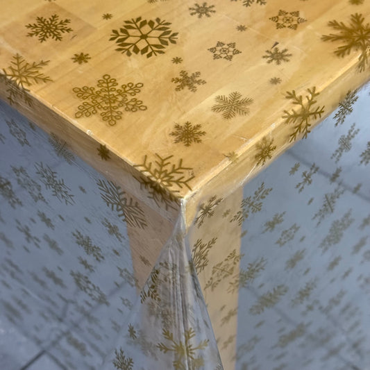 Tablecloth table foil transparent crystal clear TF1097-1 snowflakes gold 0.15 mm 150 my thickness