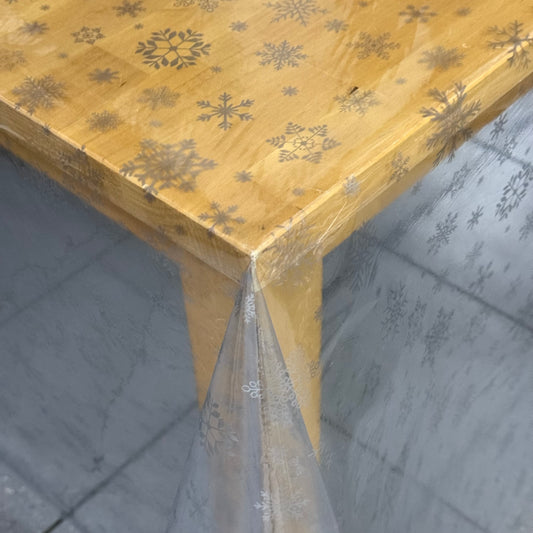 Tablecloth table foil transparent crystal clear TF1097-2 snowflakes silver 0.15 mm 150 my thickness