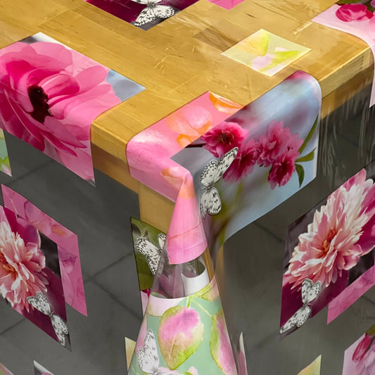 Tablecloth table foil transparent crystal clear TF31489 flowers blossoms pink 0.15 mm 150 my thickness