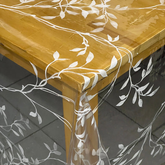 Tablecloth table foil transparent crystal clear TF36026 flowers floral white 0.15 mm 150 my thickness