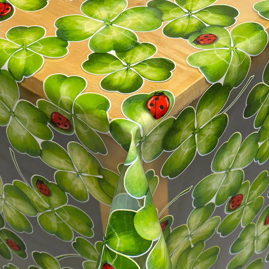 Tablecloth table foil transparent crystal clear TF3907-01 clover ladybug 0.15 mm 150 my thickness