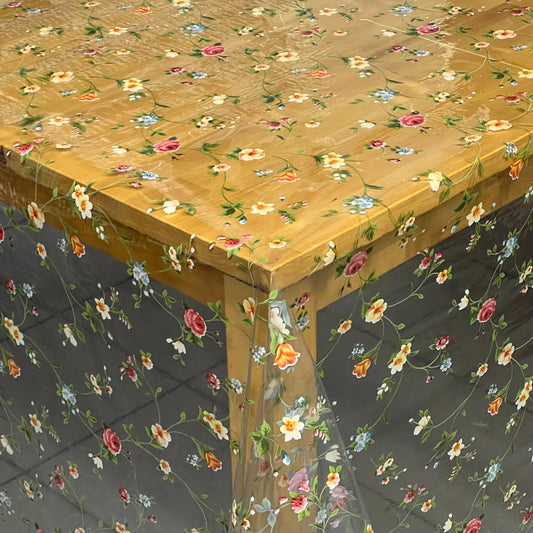 Tablecloth table foil transparent crystal clear TF672-1 flowers 0.15 mm 150 my thickness