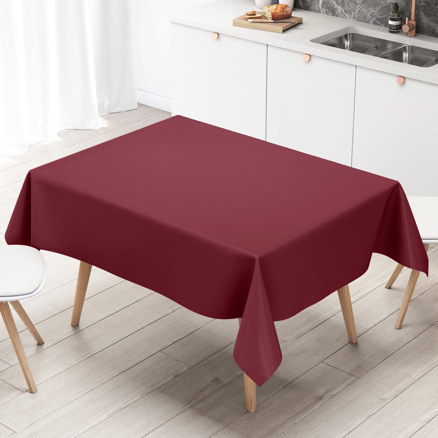 KEVKUS Wachstuch Tischdecke uni 209 Bordeaux Dunkelrot Weinrot wählbar in eckig, rund und oval -