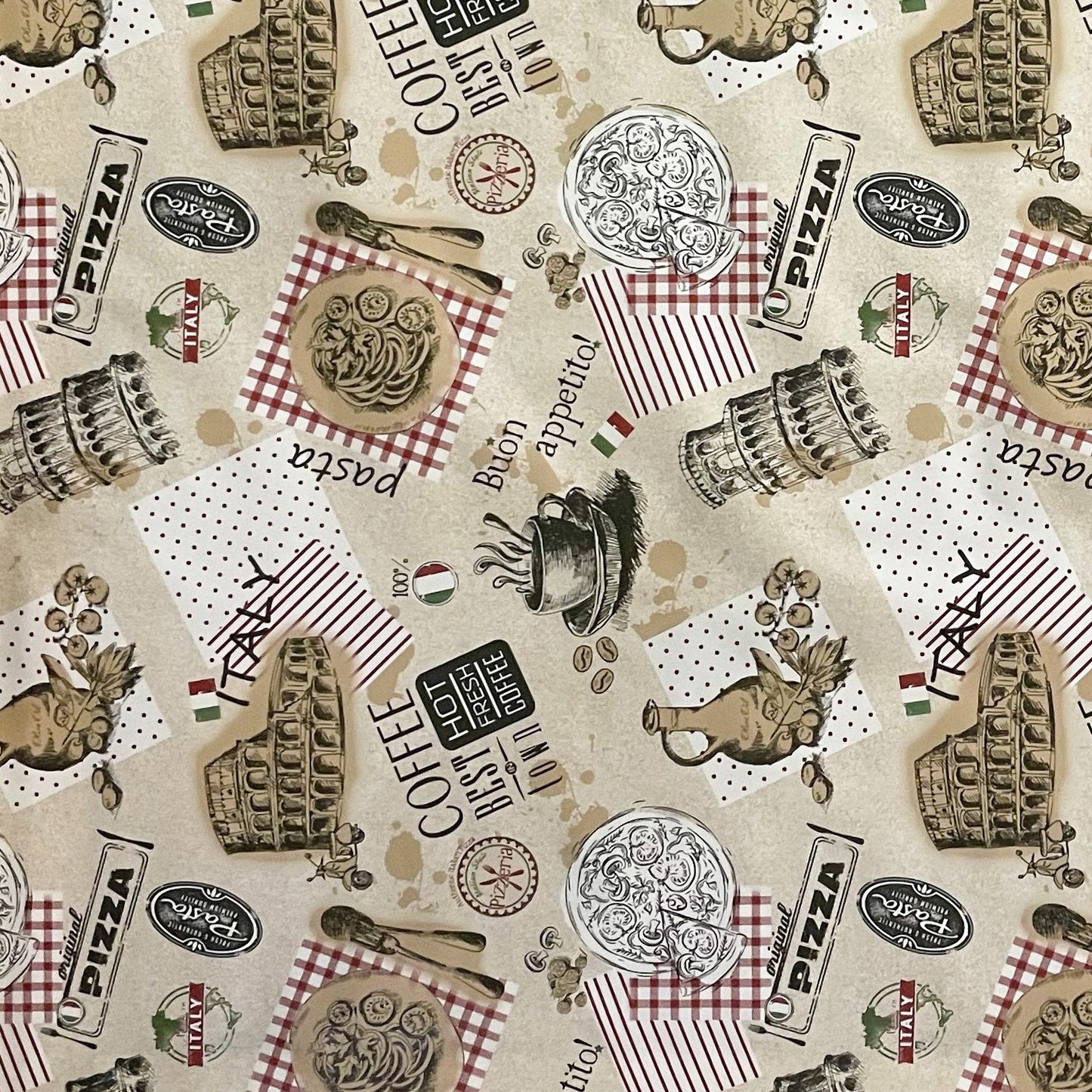 Wachstuch Tischdecke Italien Pizza Pasta eckig rund oval beige