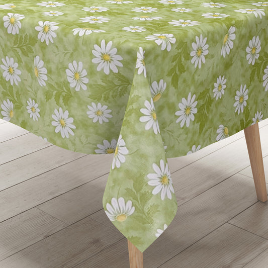 abwaschbare Wachstuchtischdecke grün Mageritten Blumen Blüten