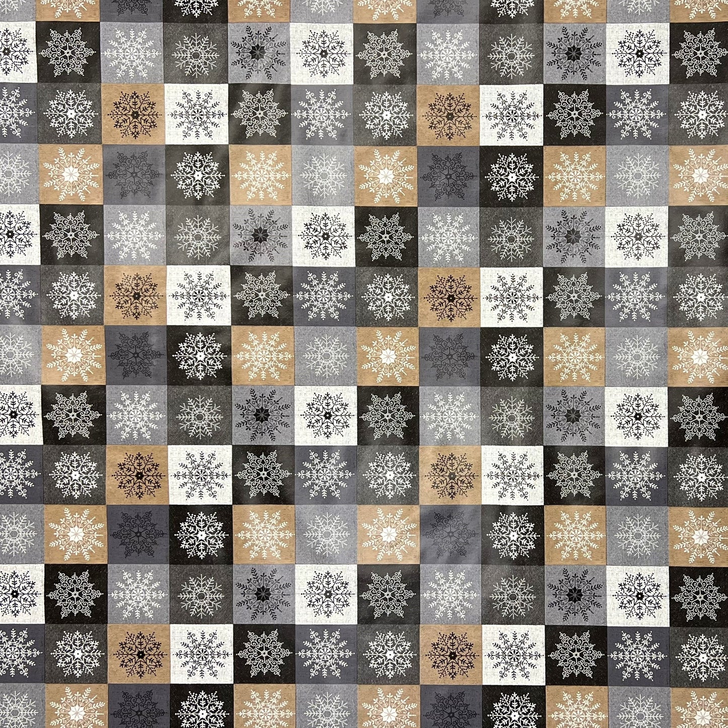KEVKUS Wachstuch Tischdecke Weihnachten 01355-01 Schneeflocken Karo grau gold silber eckig rund oval