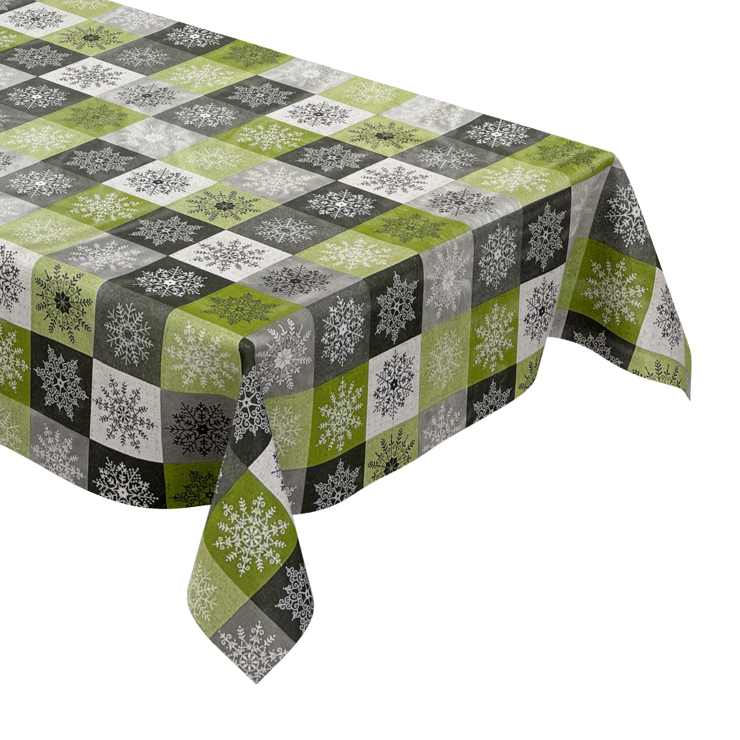 KEVKUS oilcloth tablecloth Christmas 01355-04 snowflakes check green gray silver square round oval