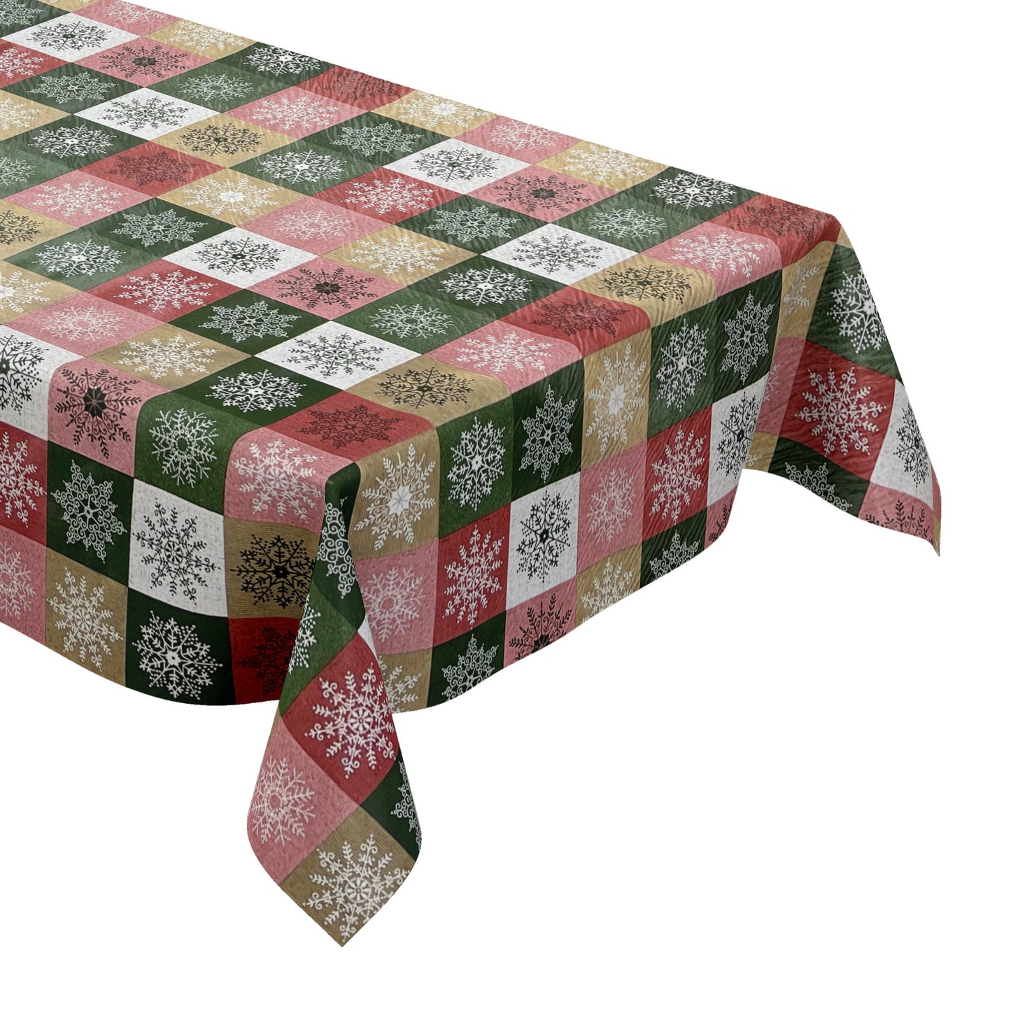 KEVKUS oilcloth tablecloth Christmas 01355-05 snowflakes check red green gold square round oval