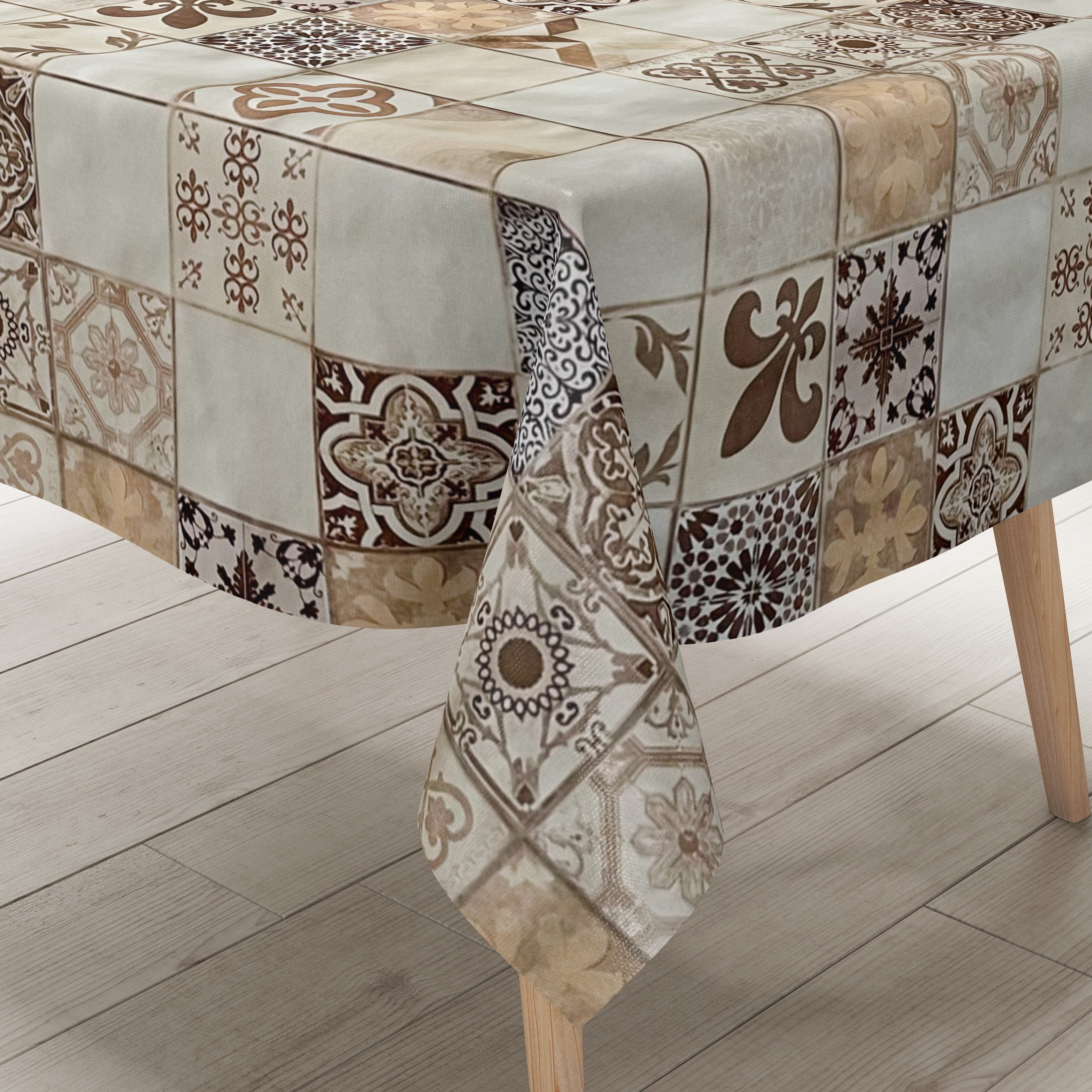 Wachstuch Tischdecke 06108-04 Mosaik Fliesen Portugal beige braun ecki –