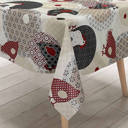 Wachstuch Tischdecke Hühner Henne beige Bauernhof