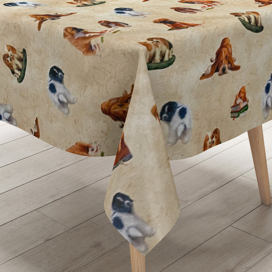 Wachstuch Tischdecke Hunde beige