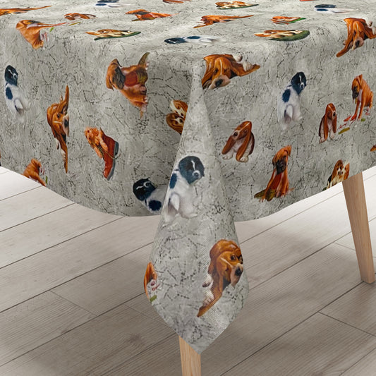 Wachstuch Tischdecke Hunde Welpen grau
