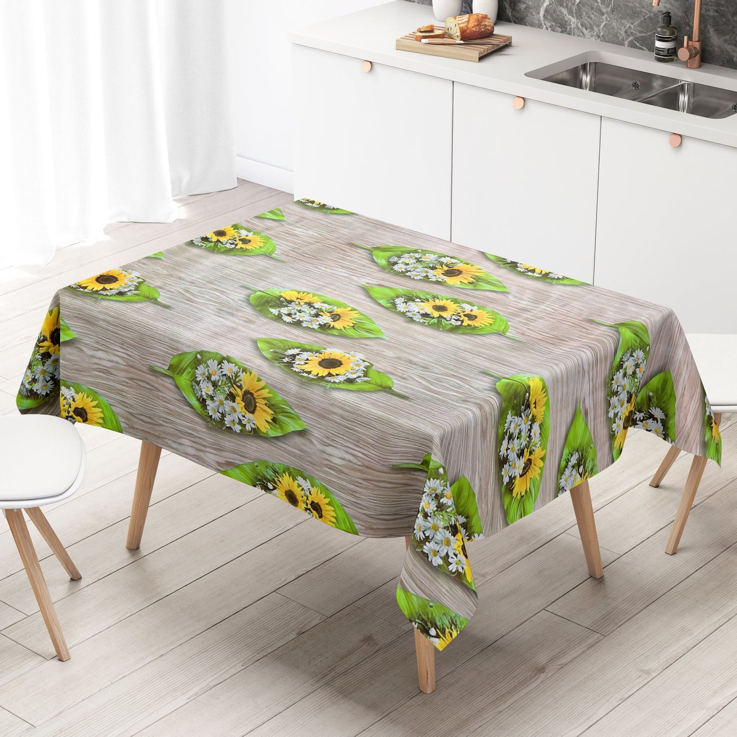 Wachstuch Tischdecke AN10 Sonnenblumen Margeriten Holz eckig rund oval