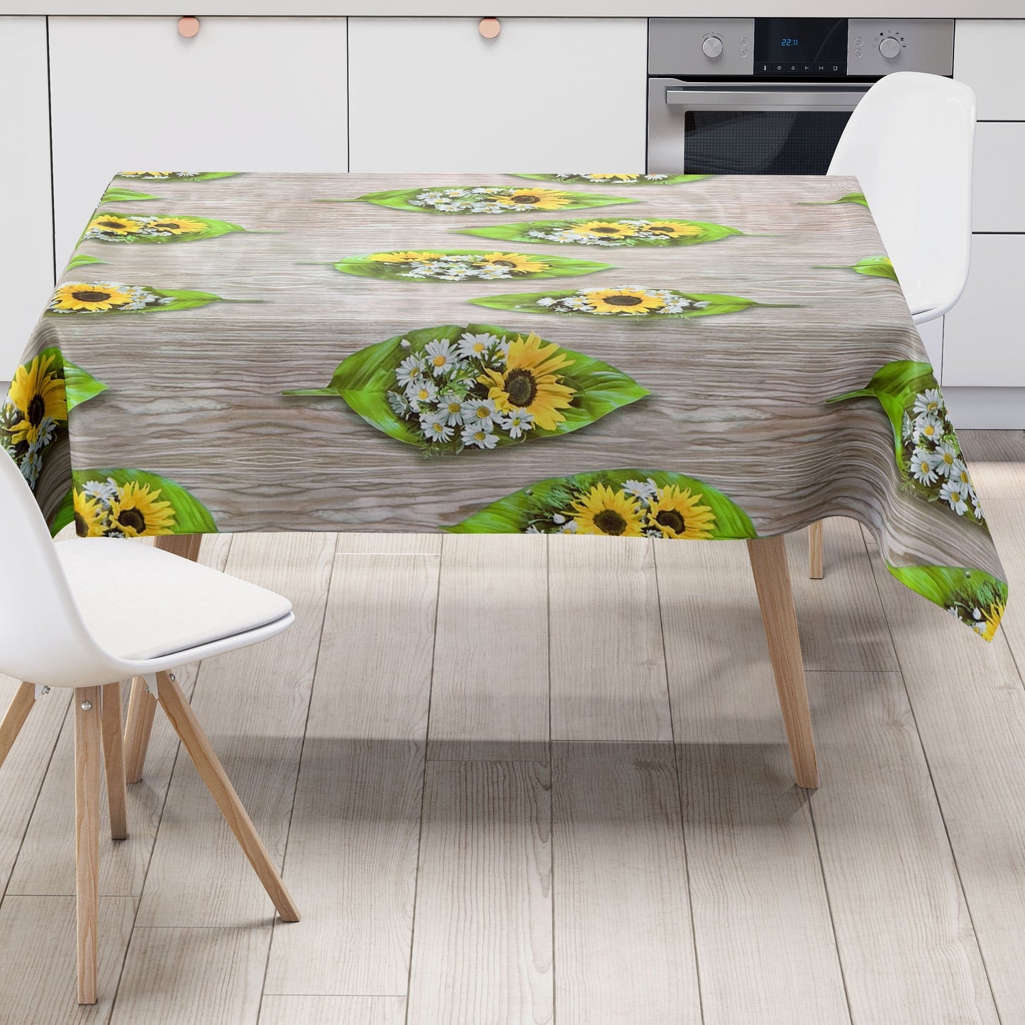 Wachstuch Tischdecke AN10 Sonnenblumen Margeriten Holz eckig rund oval