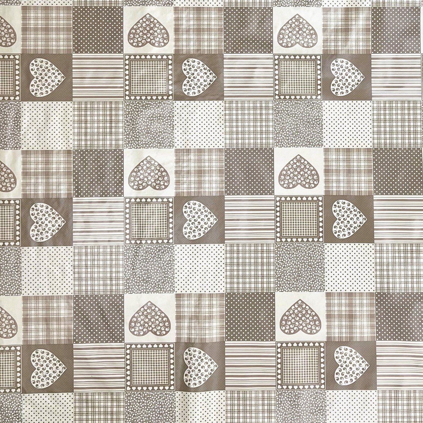 Wachstuch Tischdecke B1804-01 Landhaus Herzen karo beige eckig rund oval