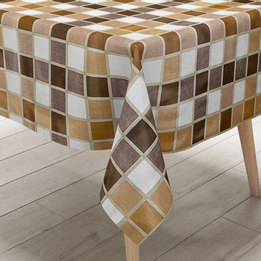 abwaschbare Tischdecke, Wachstuchtischdecke, Wachstuch, eckig rund oval Fliesen Mosaik braun beige