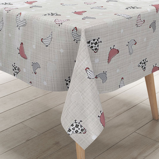 Nappe toile cirée B3881-01 poulets poules ferme carrée ronde ovale