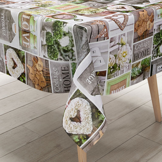 abwaschbare Wachstuchtischdecke kevkus wachstuchshop24 Holz HOME Cottage Rosen Uhr eckig rund oval kaufen