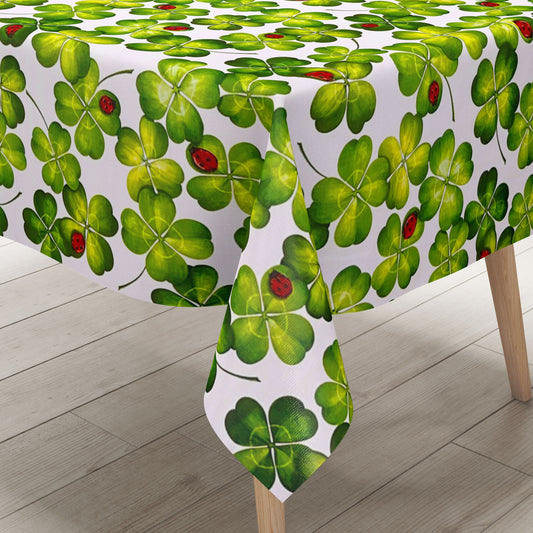 Nappe toile cirée B3907-01 Trèfle feuilles coccinelle sur blanc carré rond ovale
