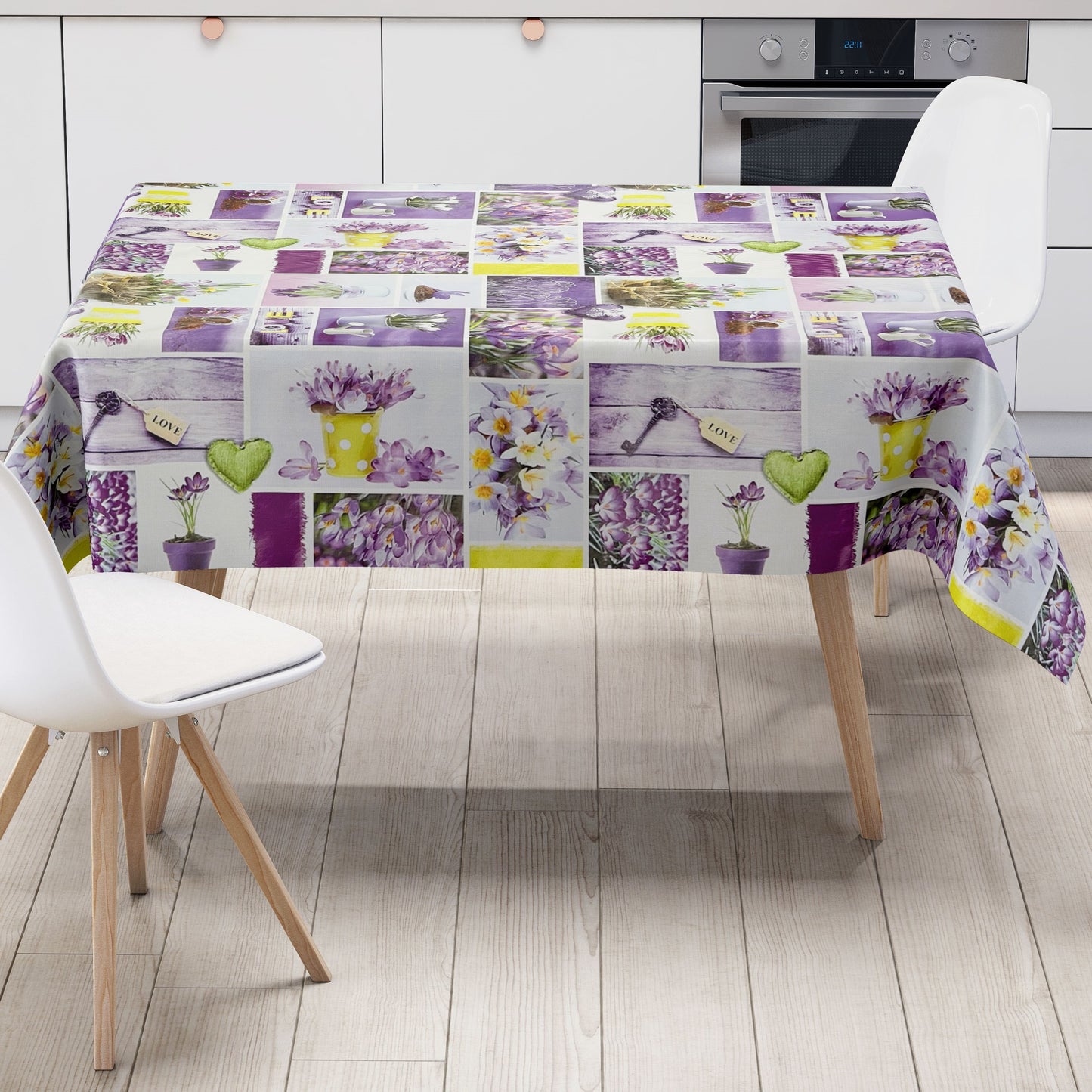 Nappe en toile cirée B4003-01 Crocos violet Spring Love carrée ronde ovale