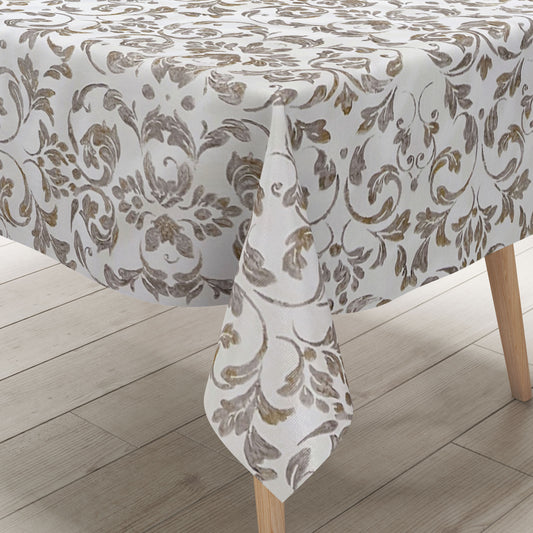 abwaschbare Wachstuch Tischdecke eckig rund oval Barock Ornamente Linien silber