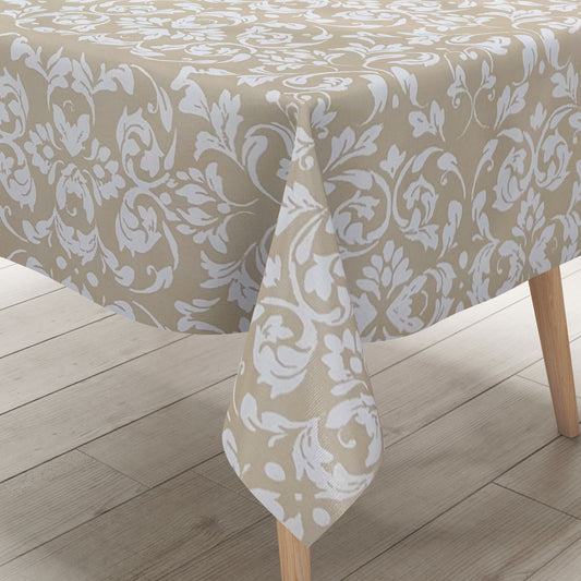 abwaschbare Wachstuch Tischdecke eckig rund oval Barock Ornamente Linien beige creme