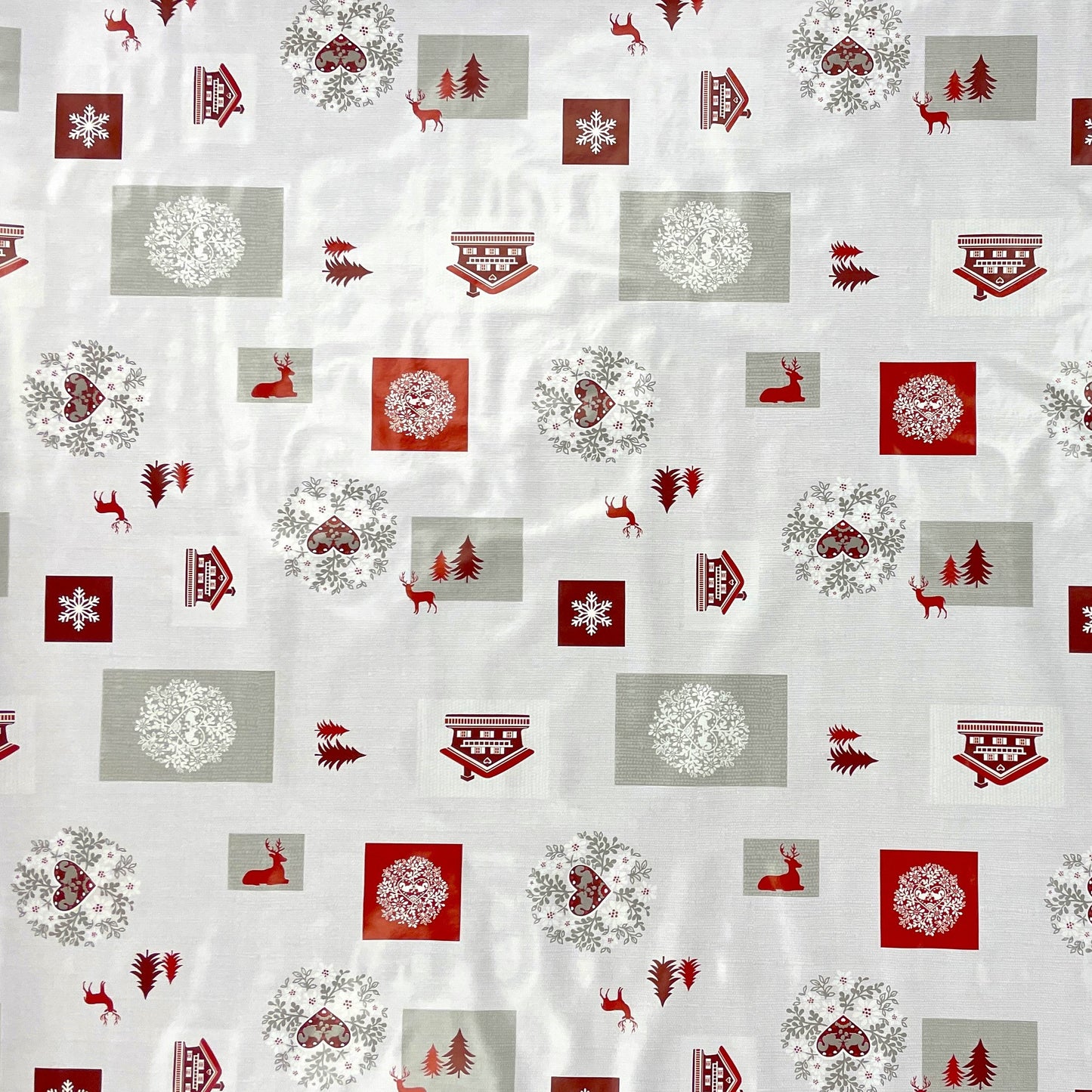 KEVKUS Wachstuch Tischdecke Weihnachten B4017-01 Rentier Schneeflocke rot grau eckig rund oval